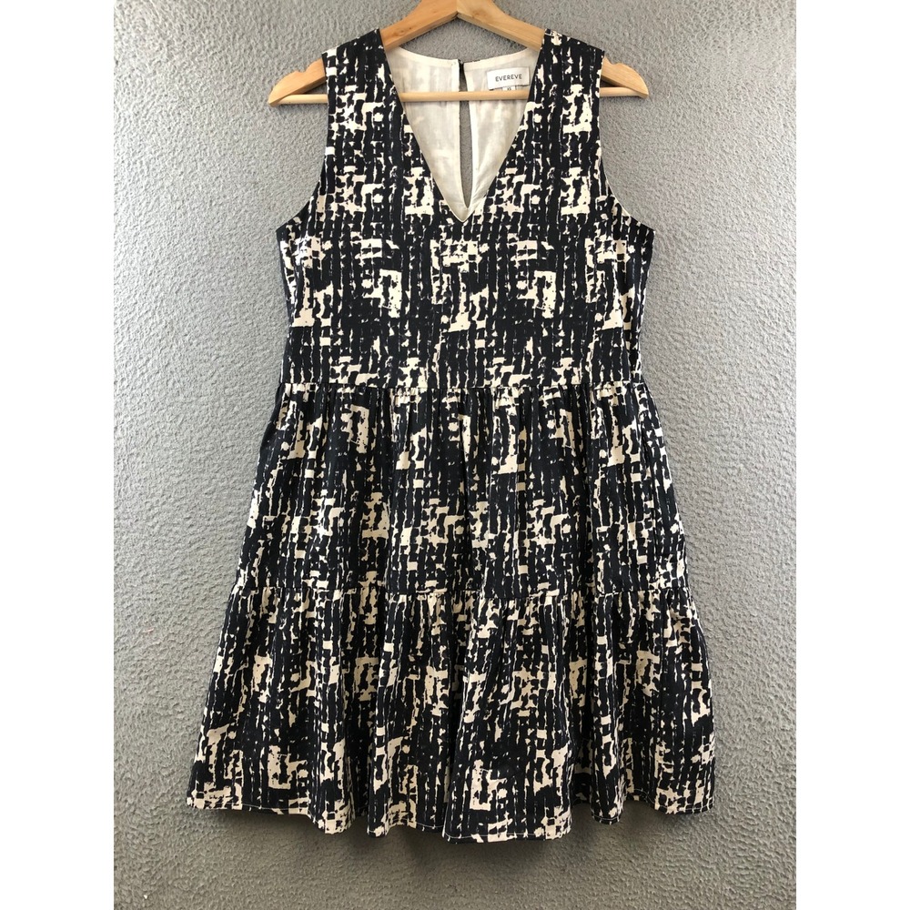 Evereve Dress XS Black White Sleeveless V Neck Tiered Abstract Print